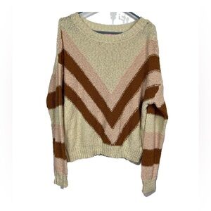 Pink Lily Chevron Knit Colorblock Sweater Size Small 100% Cotton Brown Pink Beig